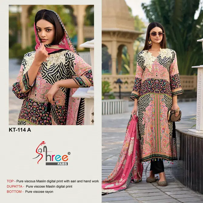 Kt 114 By Shree Fabs Maslin Digital Printed Salwar Suits Exporters In India